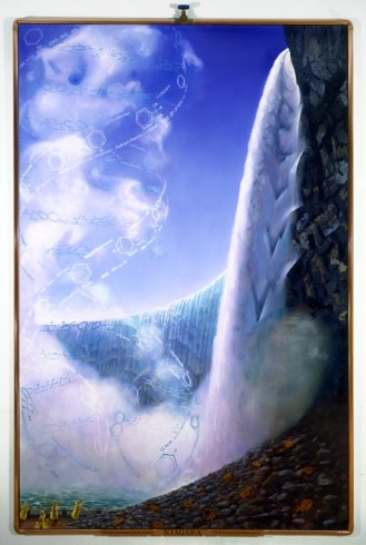Niagara, 1994 oil on canvas with copper frame and attachments, 99x67 